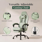 Computer Gaming Chair - High Back Ergonomic Desk Chair with Footrest and Lumbar Support, Height Adjustable Task Chair with Linkage Armrests and Headrest, 360° Swivel Wheels, Green