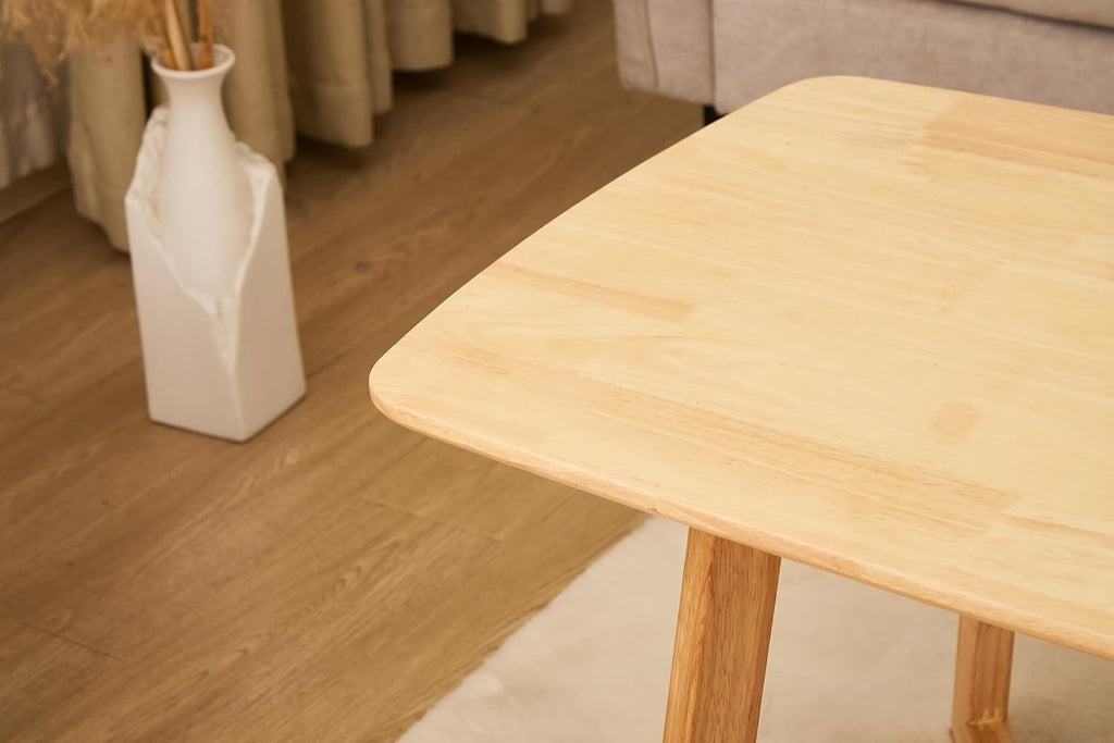 Mid-Century Modern Rectangular Coffee Table, Solid Wood Small Coffee Table with Unique Z-Shaped Legs, Minimalist Natural Wood End Table for Living Room, Apartment, Small Space, Easy Assembly