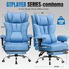 GTPLAYER Big and Tall Office Chair, Wide Ergonomic Gaming Chair with Deluxe Embossing Designed Leather with Foot Rest,150°Reclining Adjustable Soft Armrests Pocket Spring Back Support and Pillow