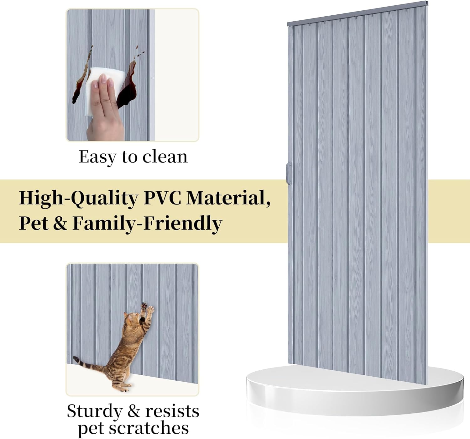 60" x 80" PVC Accordion Door Interior, Suitable for Opening Width 49"-60", Trimmable Height & Width, Room Dividers for Pantry Laundry Closet RV, Strong Magnet Folding Doors, Easy to Install, Grey
