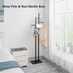 JIAYUEJU Coat Rack Freestanding with Marble Base, Heavy Duty Metal Clothes Rack, Corner Coat Tree Hat Rack for Entryway Bedroom Living Room Hotel 14.96 x 10.24 x 68.9 Inches (Black)