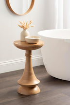 Kate and Laurel Gairola Transitional Wooden Round Side Table, 12 x 12 x 20, Natural, Mango Wood Pedestal Table for Use as Living Room End Table, Plant Stand, or Bedroom Nightstand
