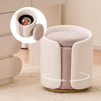Vanity Chair with Storage, Round Boucle Vanity Stool No Wheels, Swivel Ottoman Chair with Upholstered for Women, Gold Base, Beige