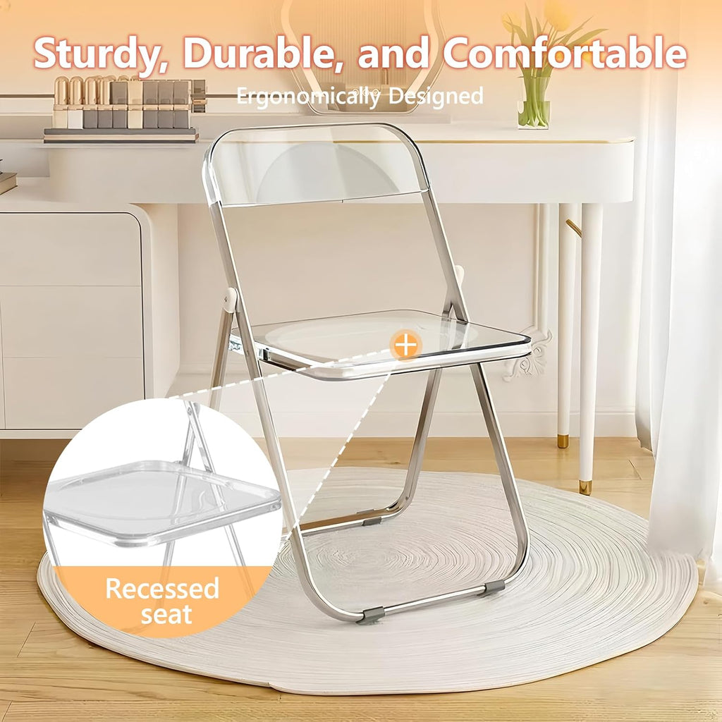 JPBSTO 2 Pack Clear Plastic Folding Chairs - Modern Duo Stackable for Studio Apartment, Display Corner, Minimalist Space (300lb Capacity)