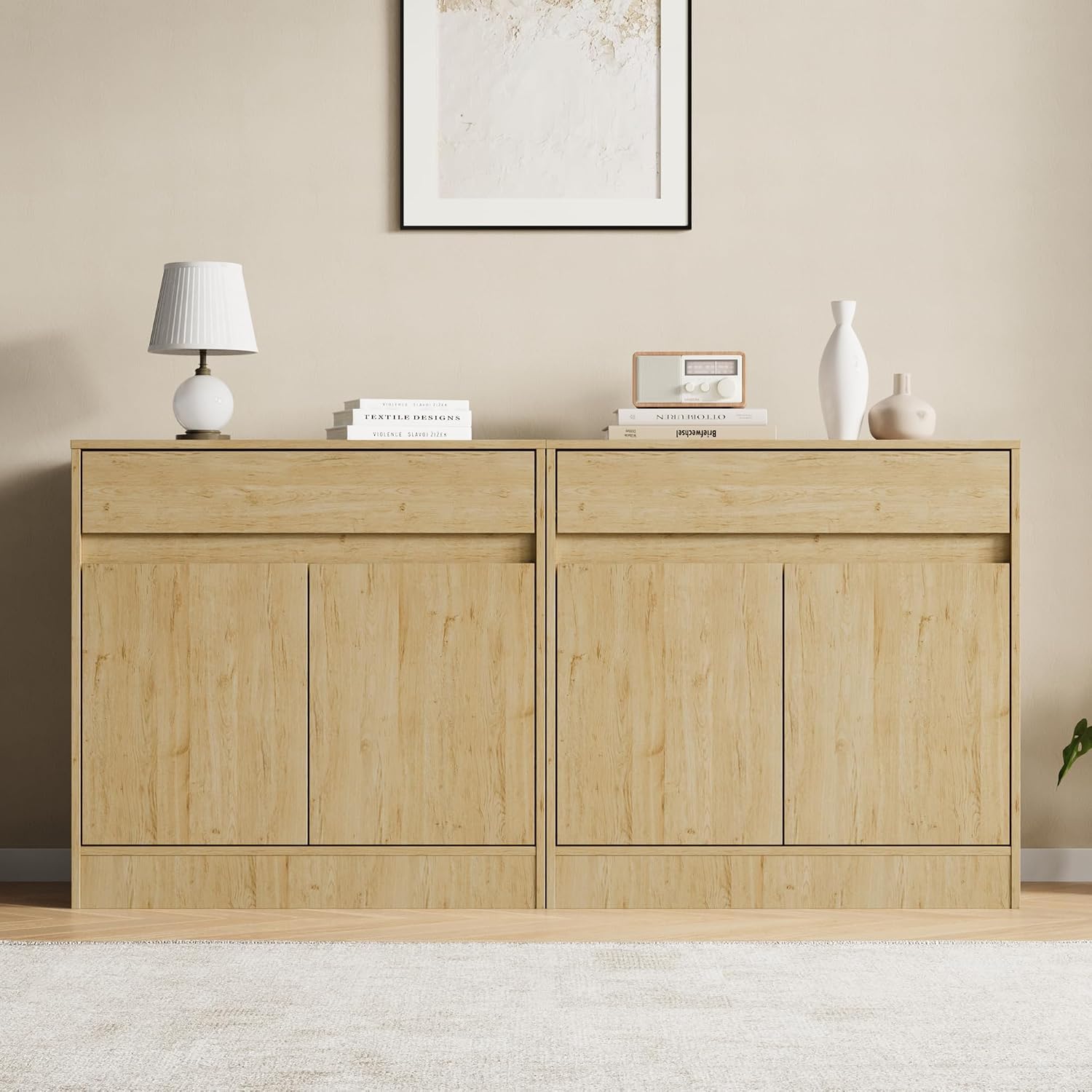 Housoul Buffet Cabinet with 2 Doors and Drawer, Coffee Bar Cabinet with Adjustable Shelf, Modern Kitchen Buffet Sideboard for Living Room, Kitchen, Natural