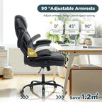 Ergonomic Executive Office Chair with Flip up Arms, Wide Seat Big and Tall Office Desk Chairs with Back Lumbar Support for Back Pain, Black Leather