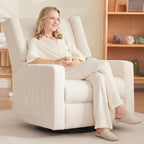 Tbfit 32" Nursery Rocking Chair, 360° Swivel Recliner Chair with Lumbar Support for Bedroom, Comfy Upholstered Armchair with Pillows & Footrest for Living Room & Baby Room
