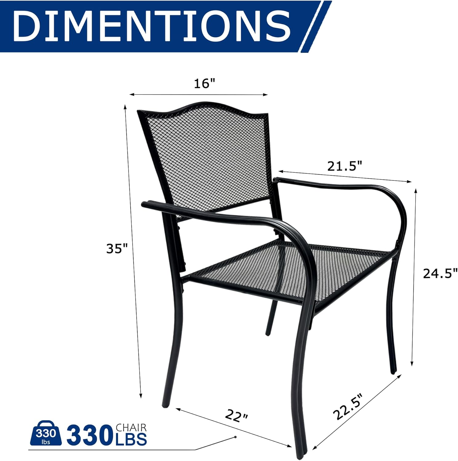 Patio Dining Chairs Set of 4, Black Stackable Outdoor Dining Chairs, Metal Mesh Patio Furniture Set for Garden Backyard Lawn Deck Support Over 300 lbs