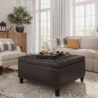 FiveWillowise 31.5 Inch Large Square Ottoman with Storage,Faux Leather | Coffee Table Storage Ottoman Bench with Lift Top Upholstered Footrest Stool Toy Box for Bedroom Living Room,Chocolate
