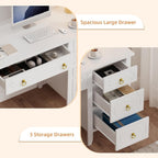 MaverickFurni White Desk with Hutch, 47" White and Gold Desk with 4 Drawers, Modern Girl Desk for Bedroom, Golden Handles