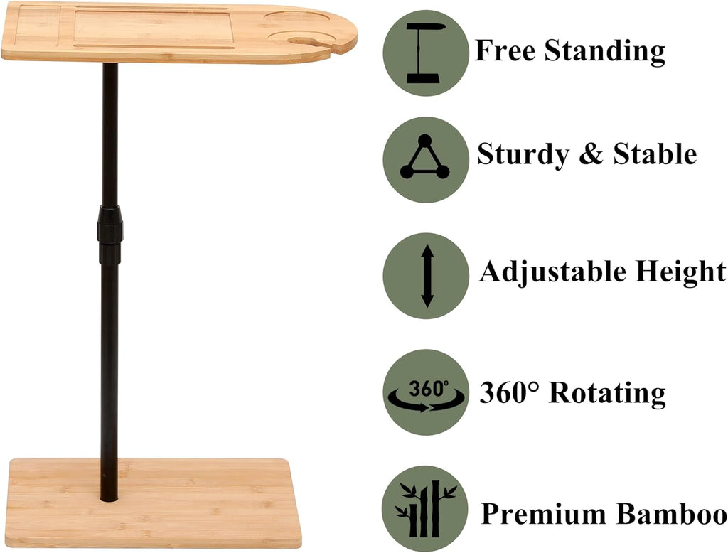 Knocbel Adjustable C-Shaped Bamboo End Table with Metal Base, Sofa Couch Side Snack Cocktail Coffee Table for Living Room, Easy Assembly (Natural Curved)
