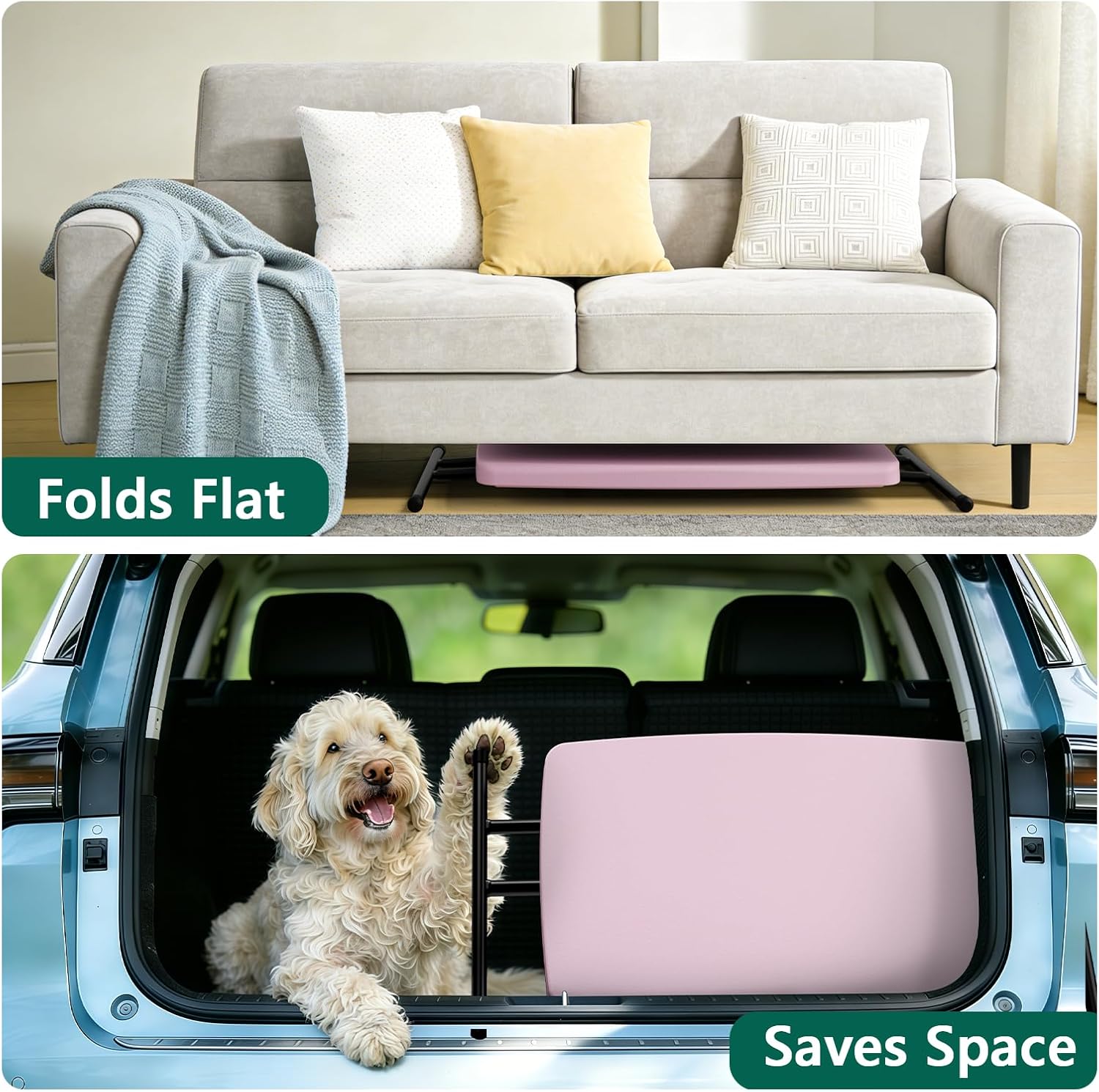 Folding Table 30 Inch - Small Desk Adjustable Height TV Tray for Laptop, Couch, Camping - Heavy Duty Utility Foldable Table for Small Spaces, No Assembly Required, Pink Granite
