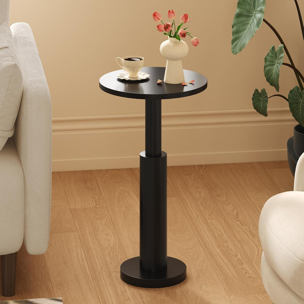 LAATOOREE Small Round Side Tables Set of 2, Drink Tables, Accent Coffee Tables, Pedestal End Tables with Thick Solid Wood Legs for Living Room,Sofa Couch,Small Spaces,Bedroom (2, Black)