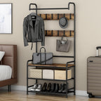 LINZINAR Coat Rack Hall Tree with Bench and Shoe Storage 3 in 1 Entryway | Stand Alone Coat Hanger Shoe Shelf Coat and Shoe Rack Entryway Hall Tree for Entrance Hallway Doorway Front Door