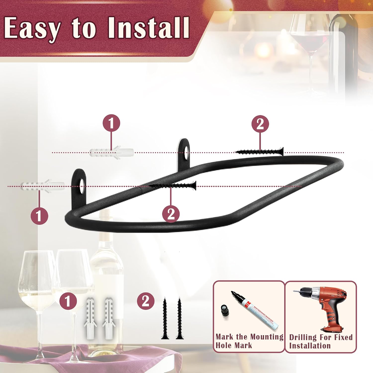 AQAREA Wall Mounted Wine Rack: Metal Wall Wine Bottle Holder - for Wine Cellar Home Kitchen Bar Decor - 8Pcs
