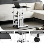 Adjustable C Table,Over Bed Table with Wheels,Rolling Side Table, Over Bed Table with Wheels, Bedside Table, for Sofa Side Small Space, Stable Multi Storage Desk, Black