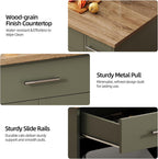 4 EVER WINNER 53" Kitchen Island with Storage, Rolling Kitchen Island with 3-Large Spice Racks and Trash can, Portable Island for Kitchen with Adjustable Shelves, Green