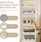 Easy Assembly Over The Door Organizer, 6 Shelves&10 Side Pockets, Heavy-Duty Reinforced Mesh Rack Holds 44lb, Hanging Behind Door Storage for Bathroom Pantry, Nursery, Closet, Shoes,Towels-Ivory White