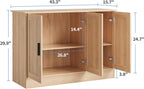 Anystyle 43" Oak Buffet Cabinet with Black Handles, Small Kitchen Sideboard with 3 Doors & Adjustable Shelves, Modern Entryway Credenza & TV Console Table for Living Room, Dining Room
