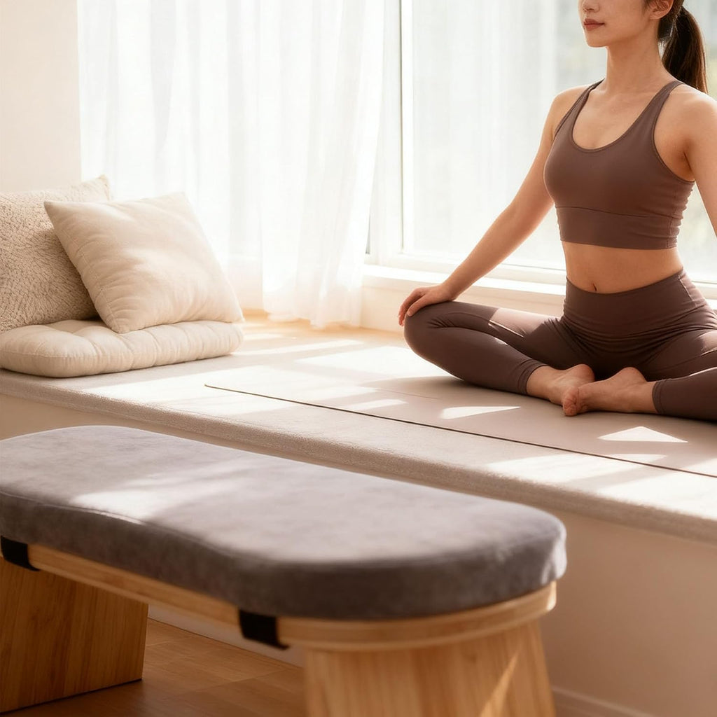 Meditation Bench, Premium Beech Wood Folding Kneeling Stool with Magnetic Hinge Locks and Soft Cotton Cushion, for Zen Meditation Yoga Relaxation Home Use