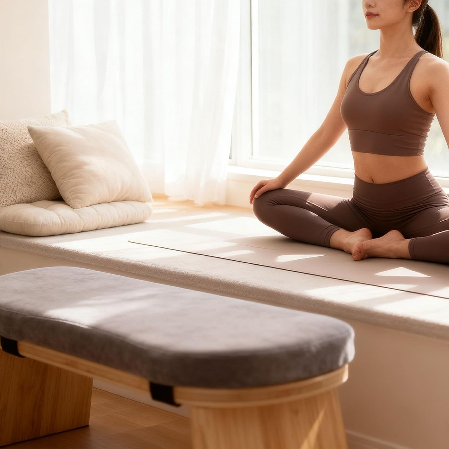 Meditation Bench, Premium Beech Wood Folding Kneeling Stool with Magnetic Hinge Locks and Soft Cotton Cushion, for Zen Meditation Yoga Relaxation Home Use