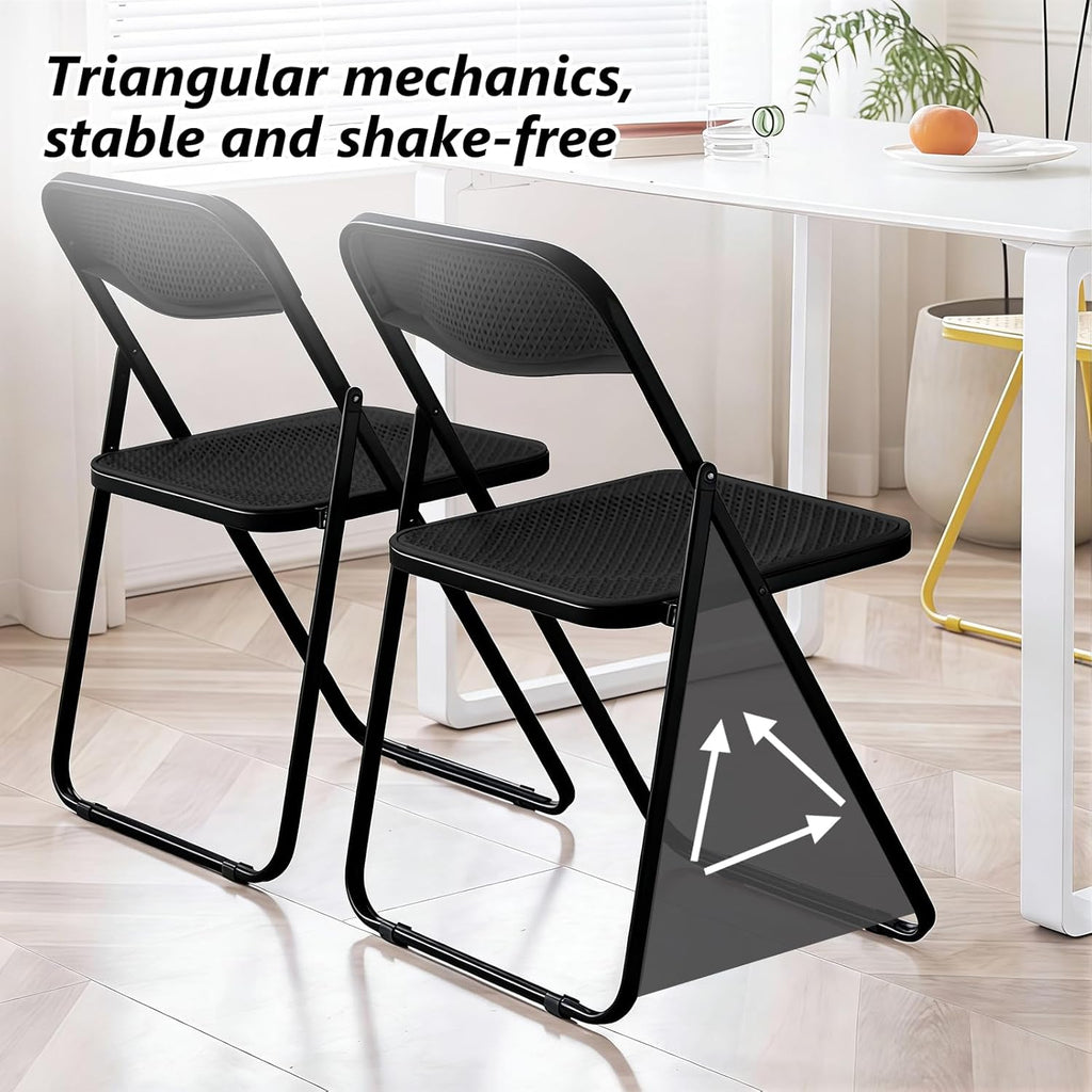 Folding Chair, 2 Pack Plastic Chair, Black | Breathable folding chair with steel frame, 300lbs capacity. Portable & stackable for indoor, outdoor, events & parties.