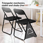 Folding Chair, 2 Pack Plastic Chair, Black | Breathable folding chair with steel frame, 300lbs capacity. Portable & stackable for indoor, outdoor, events & parties.