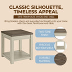 ROME + OAK Tate Farmhouse End Table, Wooden Home Accent Furniture with Shelf, Weathered Brown and Cream - for Living Rooms, Bedrooms, or Entryways