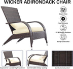 Outdoor Patio Wicker Adirondack Chair Outside Fire Pit Chairs Oversized Comfy Coconino Rattan Armchair Low Deep Seating High Back with Cushion and Pillow for Porch Deck Balcony Lawn Backyard Cream