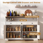 Lahomie Sideboard Buffet Cabinet with Storage, 55" Kitchen Buffet Cabinet with Charging Station, Farmhouse Coffee Bar Station with Drawers and Doors, Credenza for Kitchen Living Room Entryway, White