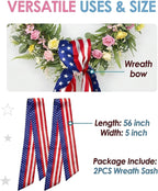 2pcs Patriotic Wreath Sash for Front Door, Sashes for Wreath Doorway Decoration, Stars and Stripes