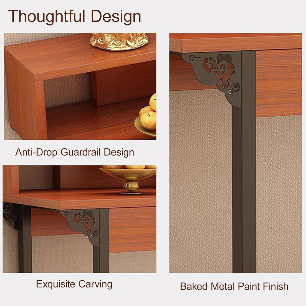 Solid Wood Altar Table, Prayer Meditation Table with Storage, Buddhist Shrine Cabinet for Small Spaces, Pooja Stand for Home Temple and Office Puja Mandir God(Black,60 * 42cm/23.6 * 16.5in)