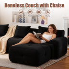 Modern Loveseat Sofa, 73.2" Black Boneless Couch with Spring and Foam Fill, Soft Pineapple Lattice Material, No Assembly Required for Living Room & Guest Room