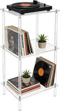 3-Tier Acrylic Record Player Stand, Clear Vinyl Record Storage Table with 11 lbs per Shelf, Modern End Table/Side Table for Living Room, Bedroom, Bathroom, Easy Assembly, Polished Finish