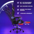 HOFFREE Gaming Chair with LED RGB Lights Massage Ergonomic Video Game Chairs with Footrest High Back Reclining Computer Chair with Adjustable Lumbar Support Red and Black