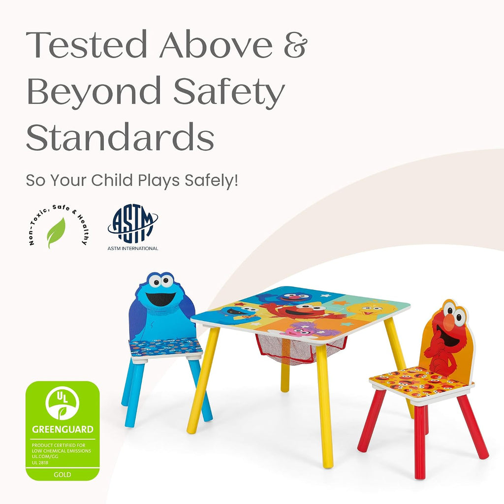 Delta Children Sesame Street Kids Table and 2 Chair Set with Storage, Blue | Greenguard Gold Certified, Kids Table & Chair Set for Toddlers & Children for Arts/Crafts, Snack Time, Durable Activity Table