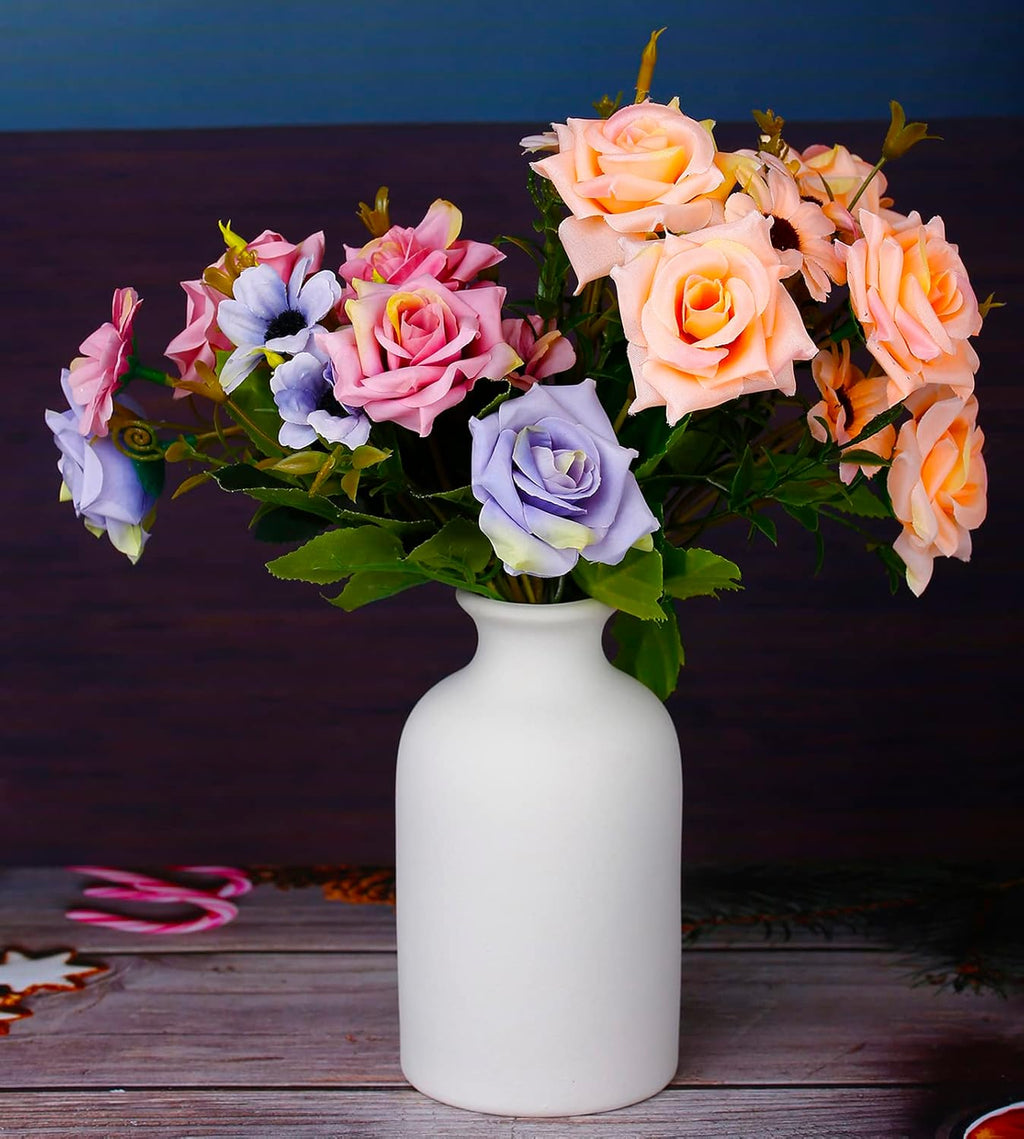 Ceramic White Small Vase, Dry Flower Vases Minimalism Style for Modern Table Shelf Home Decor, Fit for Fireplace Bedroom Kitchen Living Room Centerpieces Office Desk Gift (White, Small)