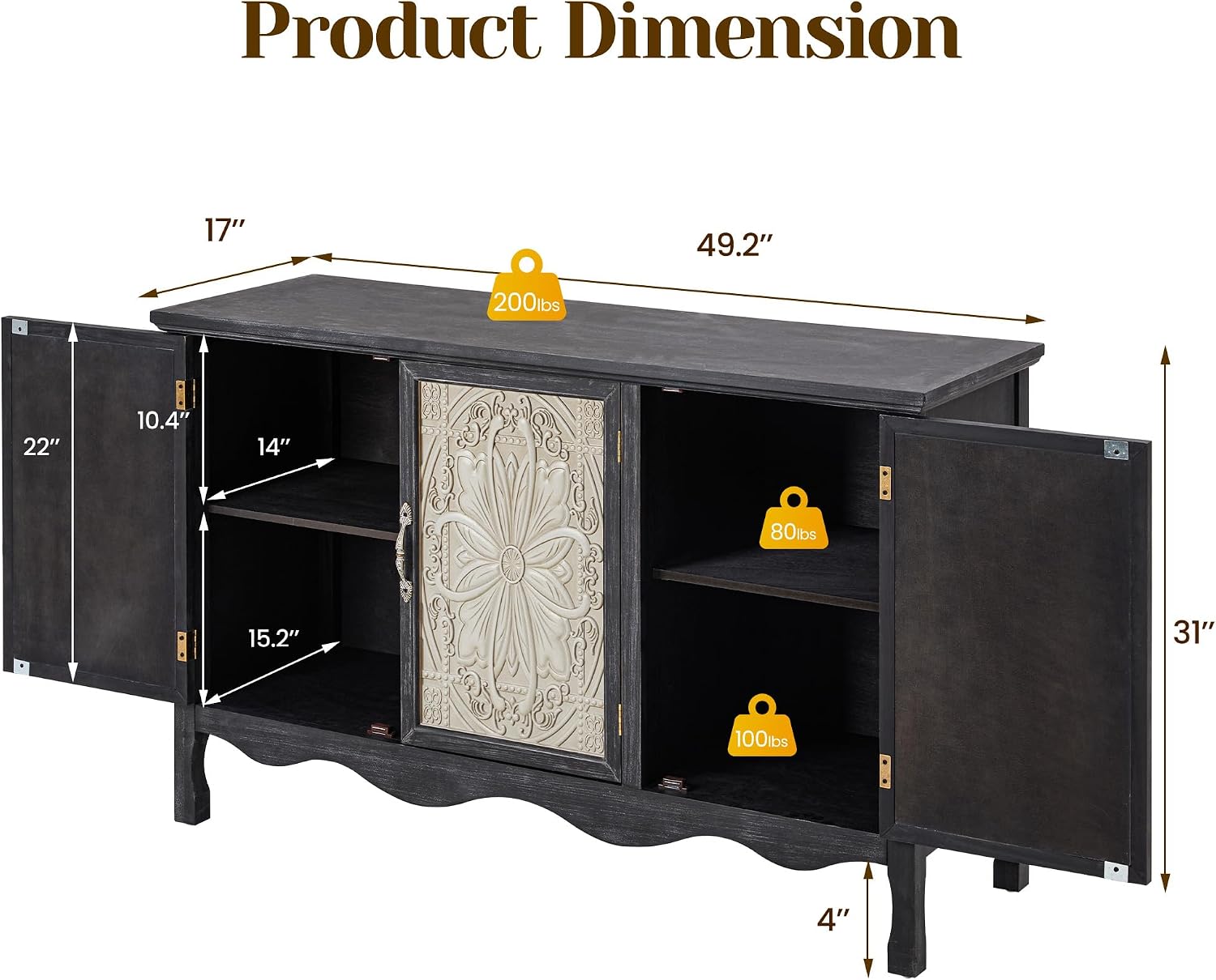 FansaFurn Buffet Sideboard with Storage Set of 2, 31'' Farmhouse Sideboard with Storage, Wooden Cabinet with Doors for Kitchen, Living Room, Black