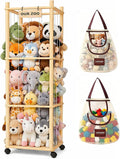 Stuffed Animal Storage & Organizer, Wooden Cute Zoo | 2 Removable Hanging Storage Net, Toy Holder, For Toddler Rooms, Playrooms & Bedrooms