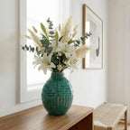 hjn hjn Teal Hand-Glazed Ceramic Vase - 5.7" H Modern Decorative Centerpiece Vase for Fresh/Dried Flowers, Home Decor for Living Room Bookshelf Mantel | Wedding Housewarming Gift