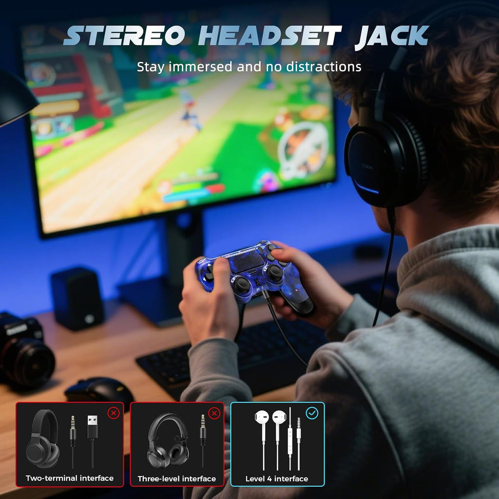Puiseno Wireless Controller for PS-4, Dual Vibration Game Joystick/Motion Sensing/Touchpad/Speaker/3.5mm Audio Jack Headphone, Upgraded Six-Axis Sensor, Compatible with PS4/Slim/Pro Console/PC,STRAR
