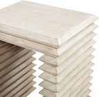 Jennifer Taylor Home Veda 20" Reclaimed Wood Stacked Geometric Waterfall Side Table, Whitewashed Natural Reclaimed Pine Wood