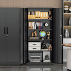 Incbruce 72” Metal Storage Cabinet, Garage Cabinets and Storage System with Doors and Shelves, Tall Lockable Tool Cabinet for Garage, Office, Home (Black)