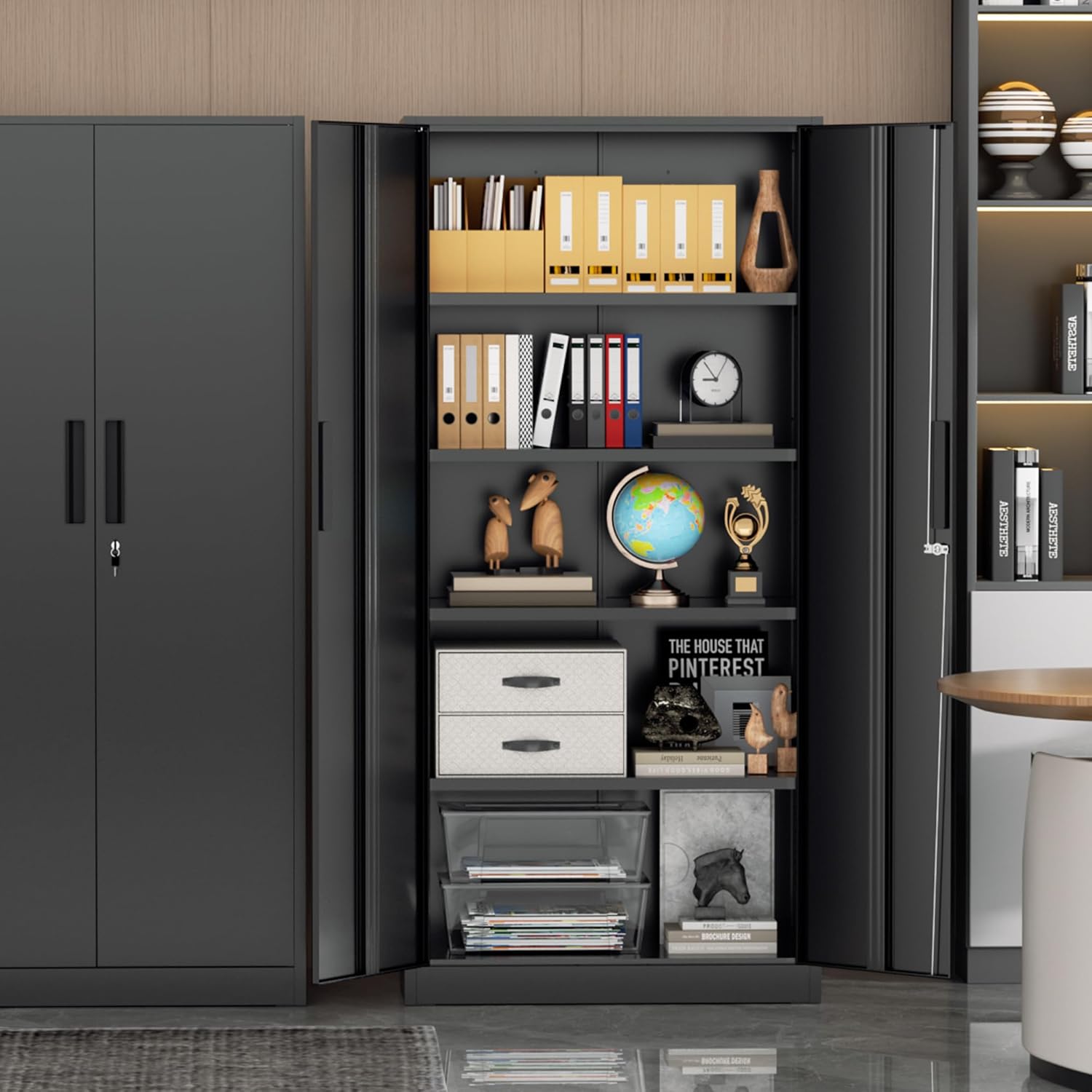 Incbruce 72” Metal Storage Cabinet, Garage Cabinets and Storage System with Doors and Shelves, Tall Lockable Tool Cabinet for Garage, Office, Home (Black)