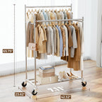 HYSEYY Clothes Rack,Double Rods Rolling Clothing Rack for Hanging Clothes load 400LBS,Portable Garment Coat Rack with Wheels Wardrobe Closet for Bedroom Laundry Room,Retail Store,Silver