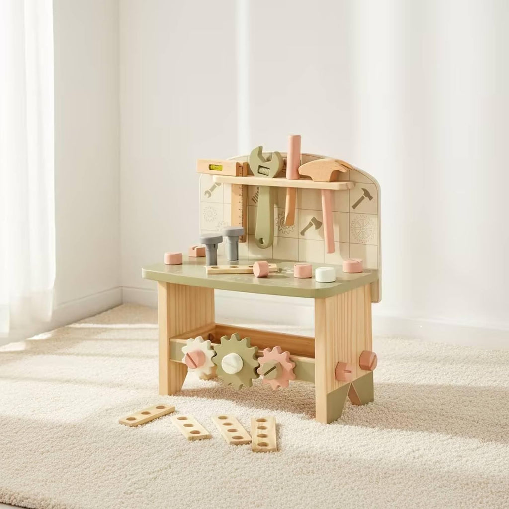 predolo Wooden Toy Workbench Hands-on Wooden Tool Bench Sturdy Children's Tool Bench for Preschool