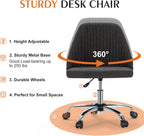 Sweetcrispy Armless Vanity Chair, Cute Comfy Home Office Desk Chair with Wheels, Modern Upholstered Task Computer Seat for Bedroom, Study, Makeup Vanity, Height Adjustable & Swivel, Deep Gray