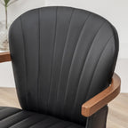 LUNLING Swivel Dining Room Chairs Set of 2 Mid Century Modern Black Faux Leather Kitchen Chairs with Arms Bamboo Legs Side Chairs No Wheels Bentwood Frame Accent Chair for Dining Rooms and Offices