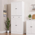 Furnify Kitchen Pantry Storage Cabinet, 71" H Farmhouse Pantry Cabinet with 4 Doors & Drawer, Freestanding Cupboard with Adjustable Shelves, Rustic Wood Cupboard for Kitchen, Dining Room, White