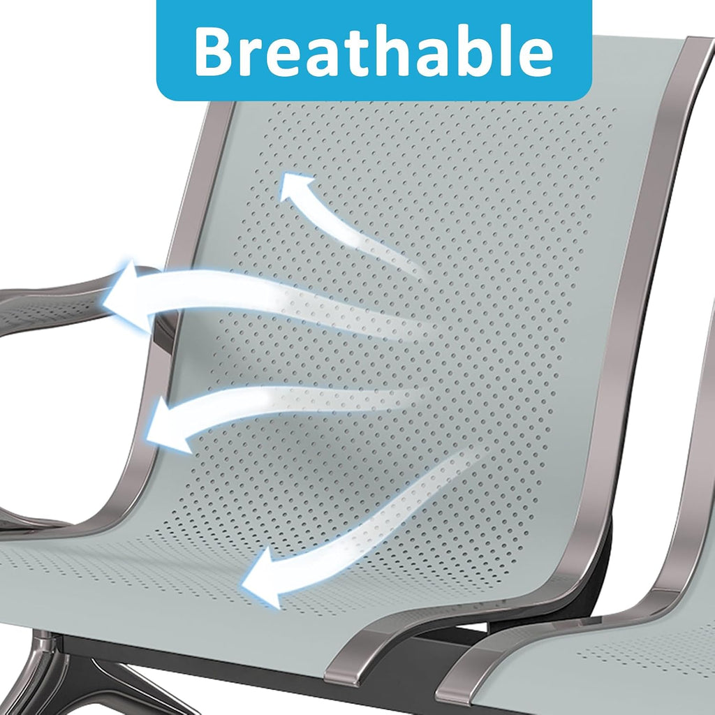 Peach Tree Airport Reception Waiting Room Chair with Arms for Reception Room, Office, Barber Bench in Bank Hospital and Market (2 Seats, Silver)
